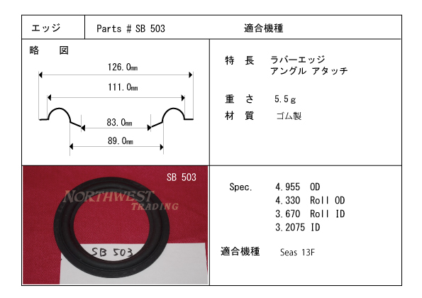 コーン紙直径89.0ミリ　ゴム製　Seas13F用　ペア