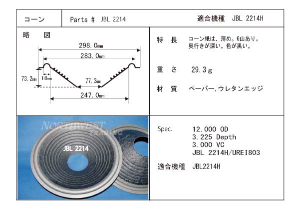 画像1: コーン紙直径247.0ミリ　6山エッジコーン　JBL2214H用　ペア