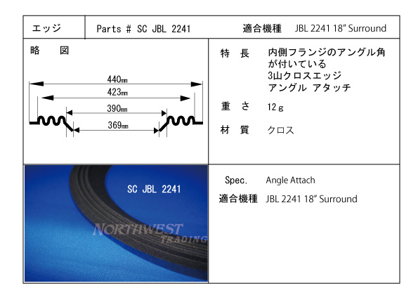 画像: スピーカーエッジ “SC JBL 2241”JBL 2241H用46センチ　クロスエッジ 2本組